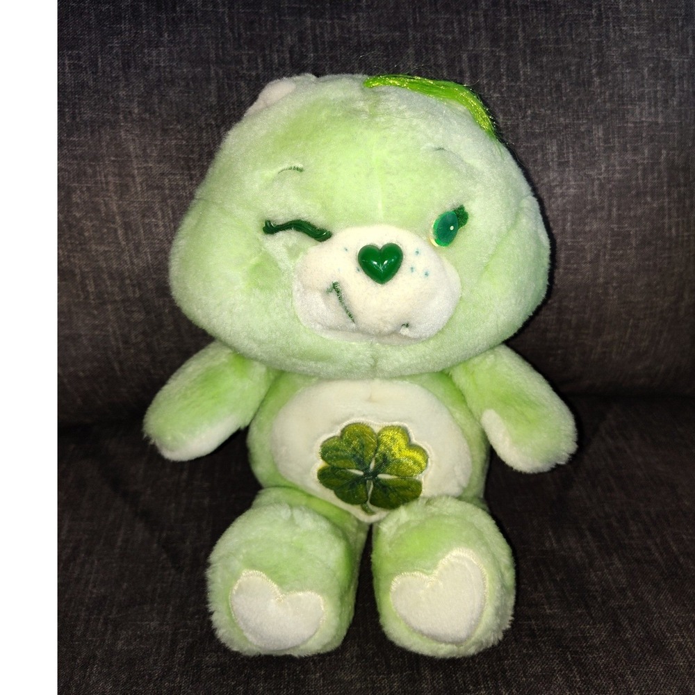 Care Bears Good Luck Bear Green Plush Winking 4 Leaf‎ Clover Stuffed Toy
